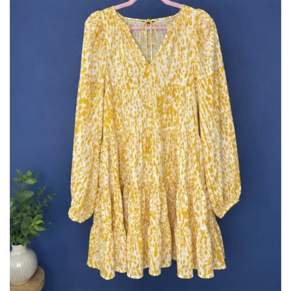 ANINE BING Madison Tiered Leopard Printed Silk Blend Long Sleeve Mini Dress M - Picture 3 of 9